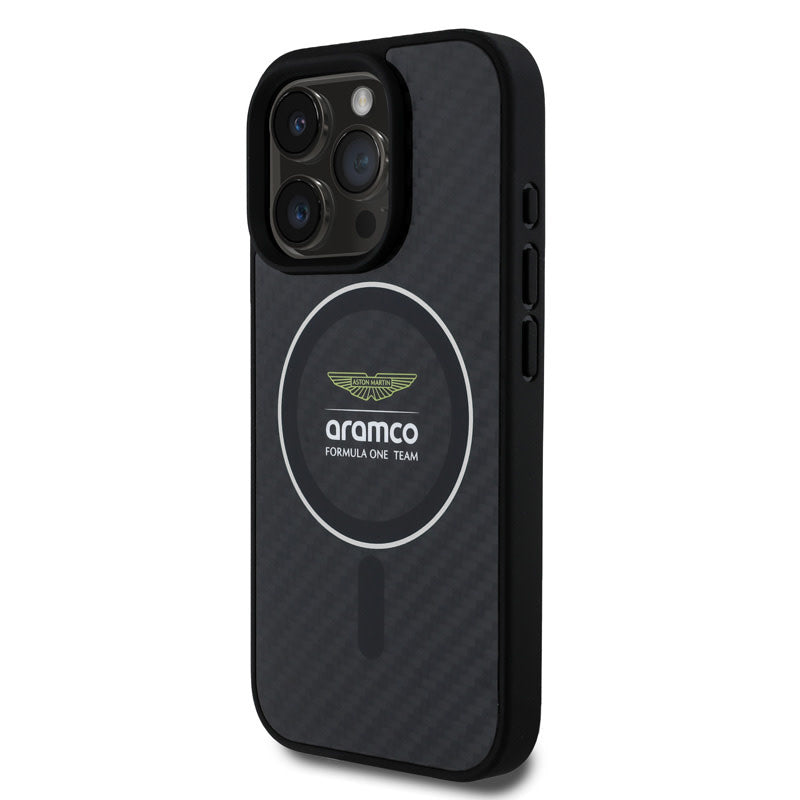 Aston Martin iPhone 16 Pro Max Backcover hoesje - Magsafe - Carbon Circle - Zilver-Hoesjes-Ilumina Benelux