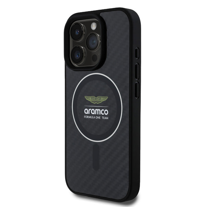 Aston Martin iPhone 16 Pro Max Backcover hoesje - Magsafe - Carbon Circle - Zilver-Hoesjes-Ilumina Benelux