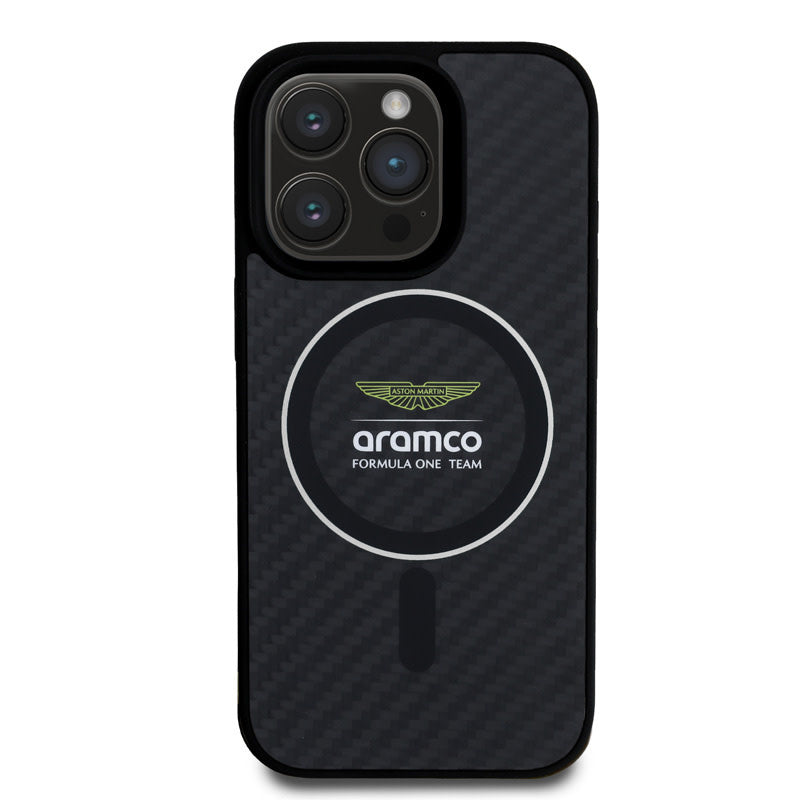 Aston Martin iPhone 16 Pro Max Backcover hoesje - Magsafe - Carbon Circle - Zilver-Hoesjes-Ilumina Benelux