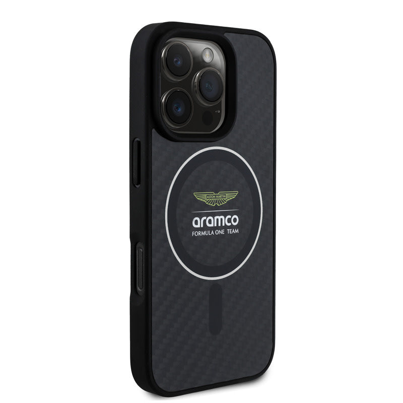 Aston Martin iPhone 16 Pro Max Backcover hoesje - Magsafe - Carbon Circle - Zilver-Hoesjes-Ilumina Benelux