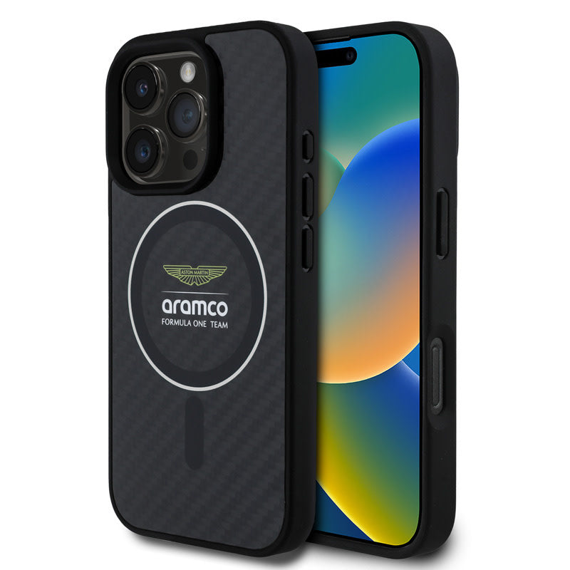 Aston Martin iPhone 16 Pro Max Backcover hoesje - Magsafe - Carbon Circle - Zilver-Hoesjes-Ilumina Benelux
