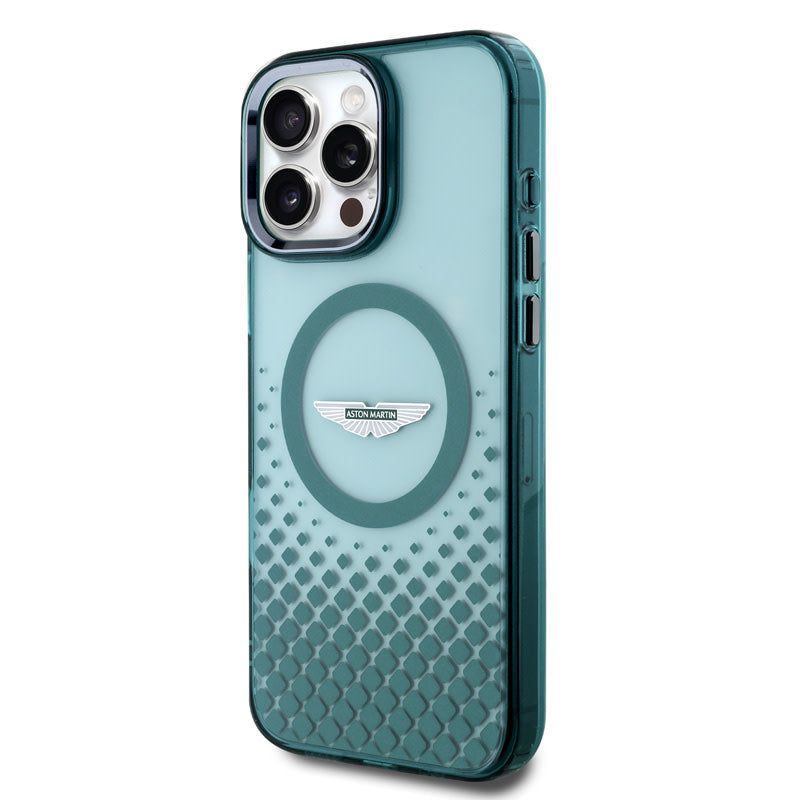 Aston Martin iPhone 16 Pro Max Backcover hoesje - Magsafe - IML Metal Gradient Squares - Groen-Hoesjes-Ilumina Benelux