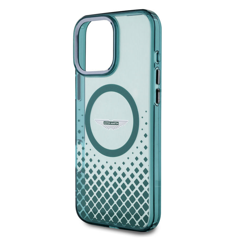 Aston Martin iPhone 16 Pro Max Backcover hoesje - Magsafe - IML Metal Gradient Squares - Groen-Hoesjes-Ilumina Benelux