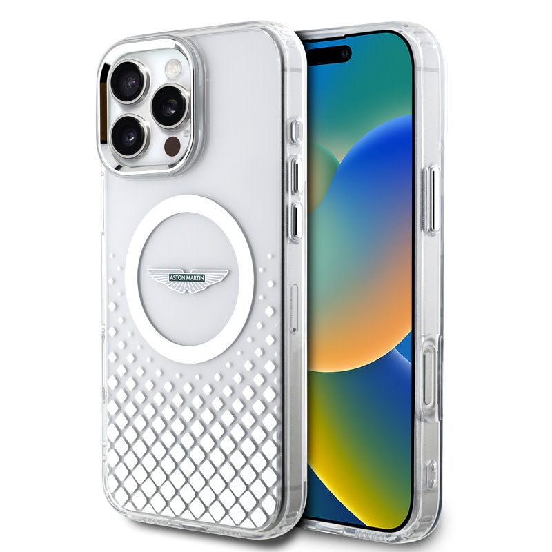 Aston Martin iPhone 16 Pro Max Backcover hoesje - Magsafe - IML Metal Gradient Squares - Transparant-Hoesjes-Ilumina Benelux