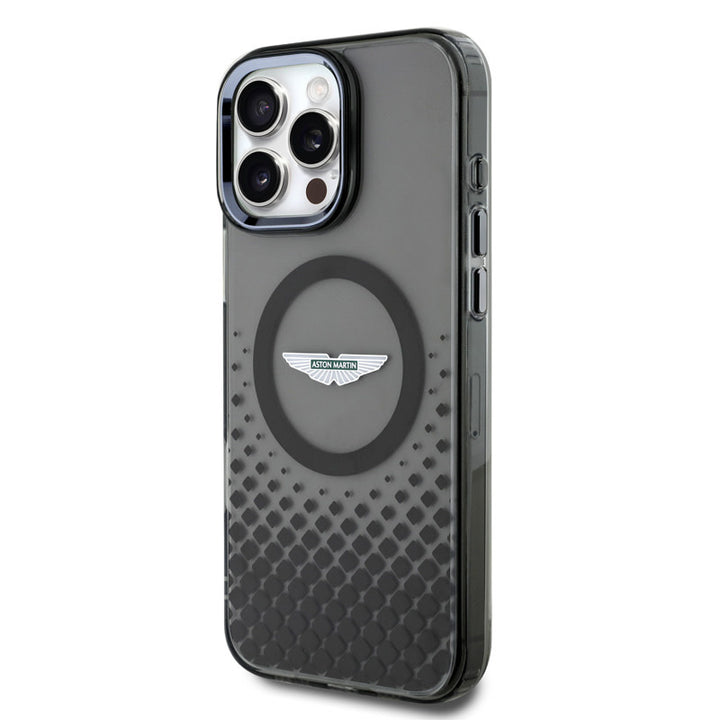 Aston Martin iPhone 16 Pro Max Backcover hoesje - Magsafe - IML Metal Gradient Squares - Zwart-Hoesjes-Ilumina Benelux
