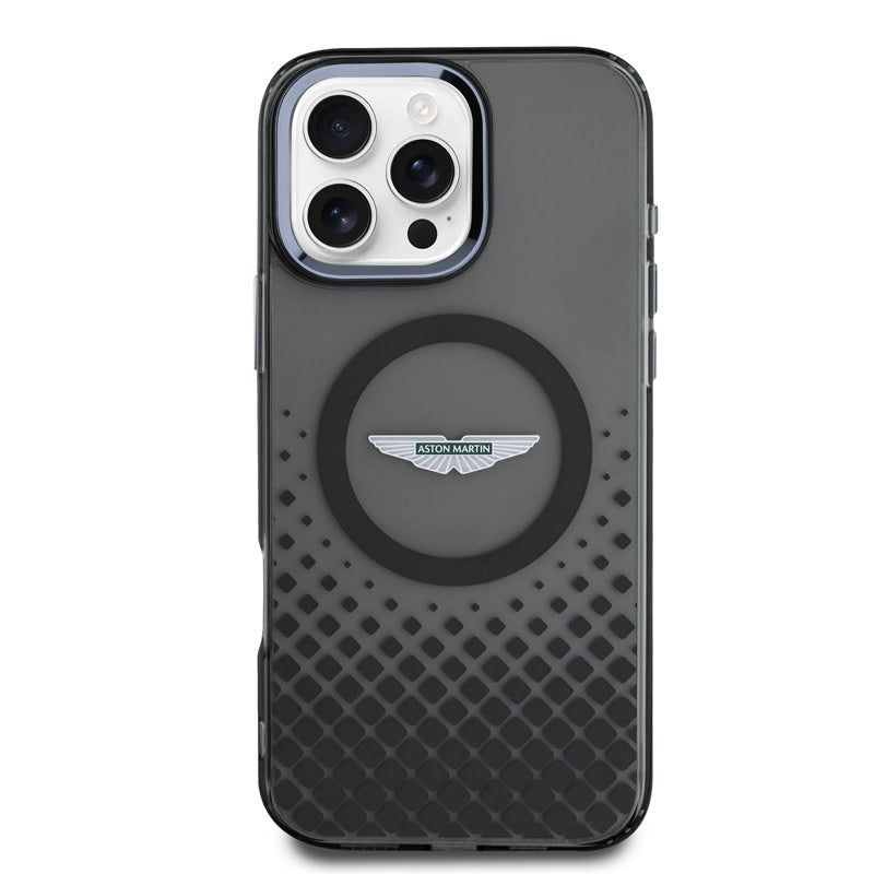 Aston Martin iPhone 16 Pro Max Backcover hoesje - Magsafe - IML Metal Gradient Squares - Zwart-Hoesjes-Ilumina Benelux