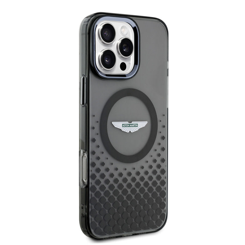 Aston Martin iPhone 16 Pro Max Backcover hoesje - Magsafe - IML Metal Gradient Squares - Zwart-Hoesjes-Ilumina Benelux