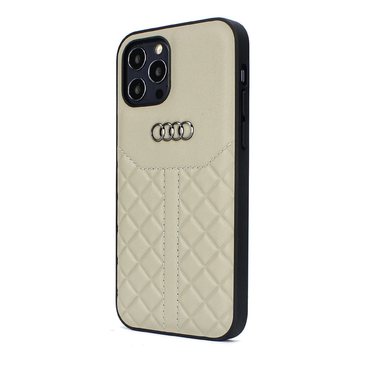 Audi Apple iPhone 12 Mini Beige Backcover hoesje Q8 Serie - Genuine Leather-Hoesjes-Ilumina Benelux