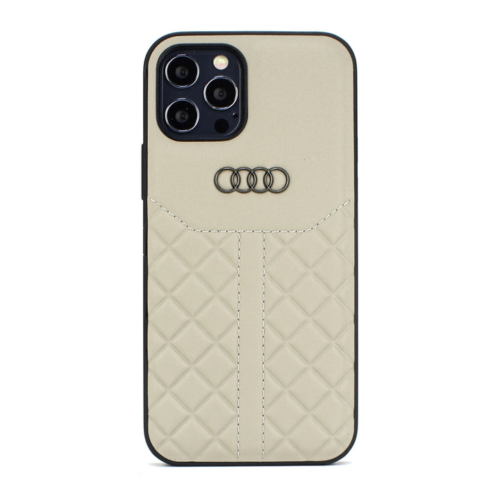 Audi Apple iPhone 12 Mini Beige Backcover hoesje Q8 Serie - Genuine Leather-Hoesjes-Ilumina Benelux