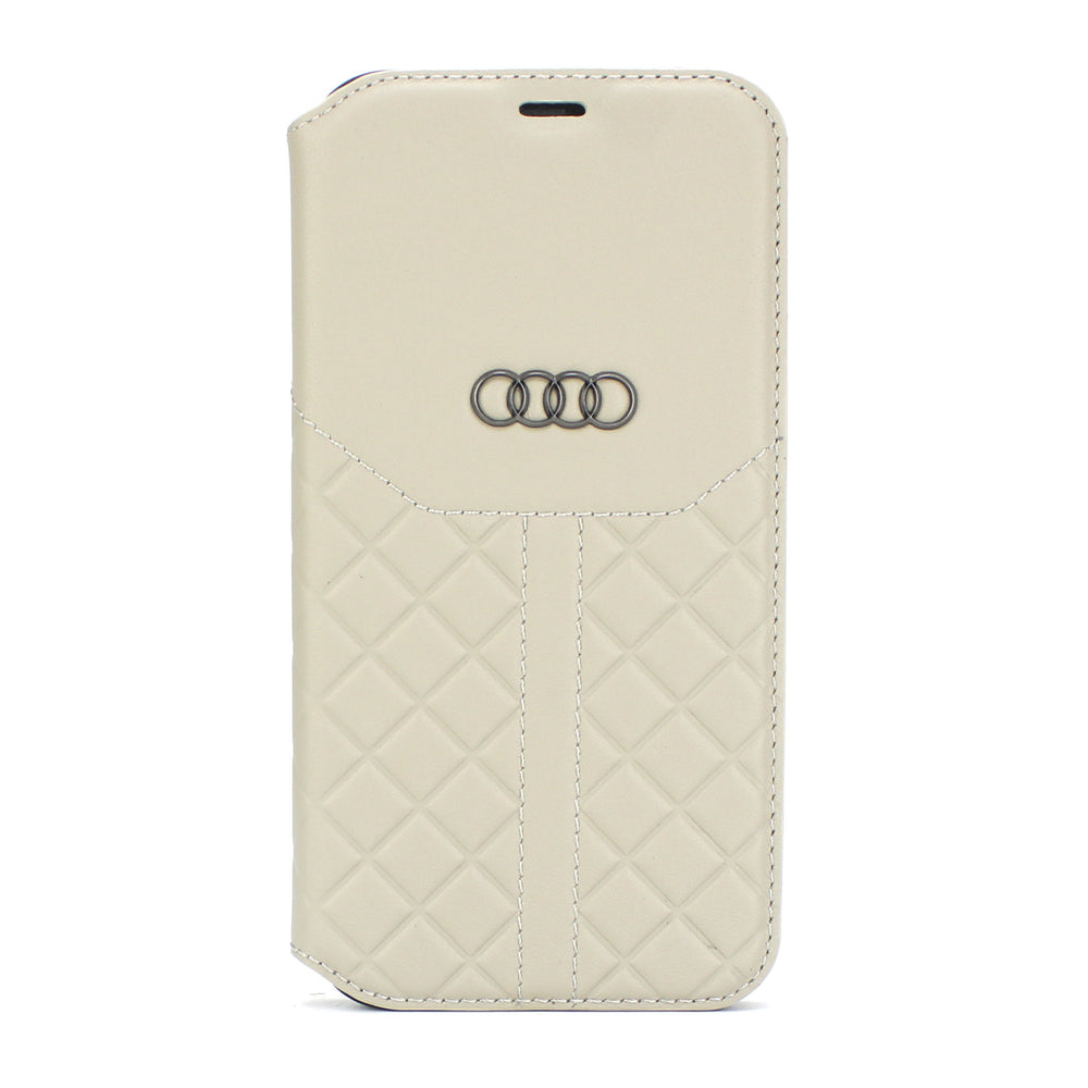Audi hoesje - Beige - iPhone 12 - 12 Pro - Book Case - Q8 Serie - Genuine Leather-Hoesjes-Ilumina Benelux