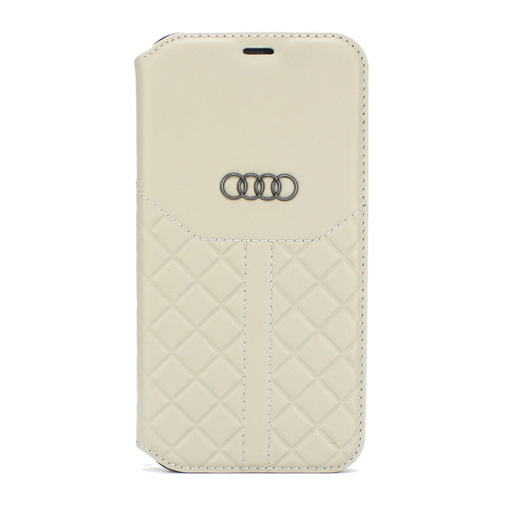 Audi hoesje - Beige - iPhone 12 - 12 Pro - Book Case - Q8 Serie - Genuine Leather-Hoesjes-Ilumina Benelux