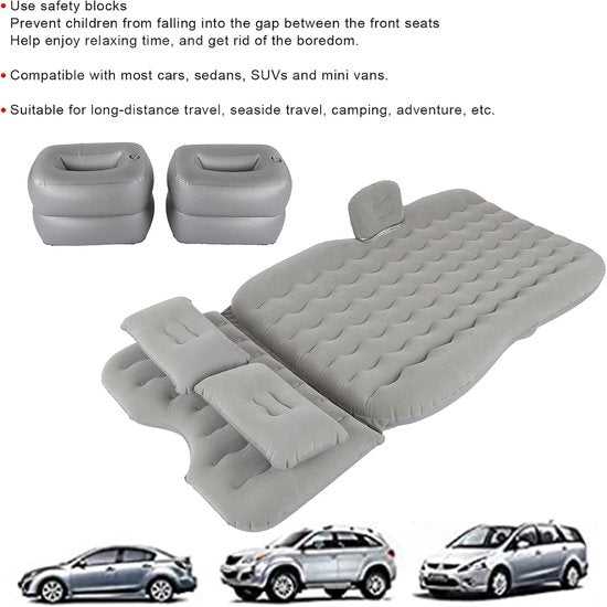Auto luchtbed – Opblaasbaar achterbank matras – Incl. kussens – Ideaal voor reizen & camping – Grijs-Luchtbed (camping)-Ilumina Benelux