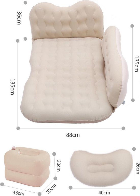 Auto luchtbed achterbank – Opblaasbaar reisbed – Vochtbestendig – 135x88x36 cm – Grijs-Campingbedje-Ilumina Benelux