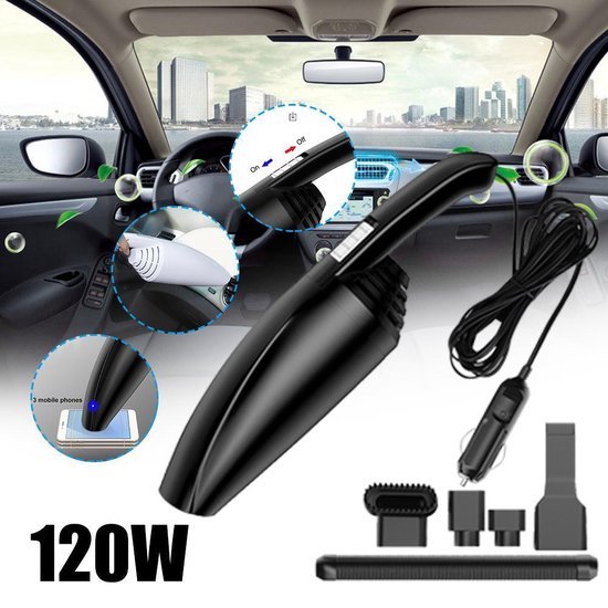 Auto stofzuiger – Draadloos nat & droog – Handstofzuiger kruimelzuiger – Compact – Zwart-Kruimelzuiger-Ilumina Benelux