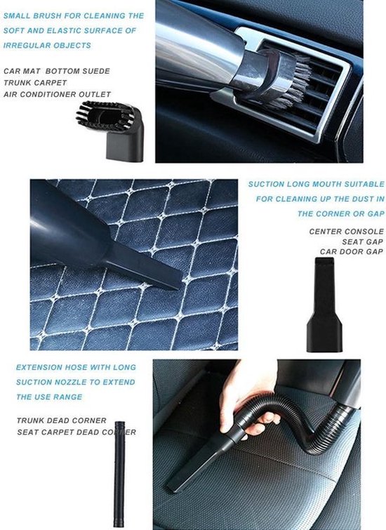 Auto stofzuiger – Draadloze kruimeldief nat & droog – 7000Pa zuigkracht – 120W – Incl. opzetstukken – Zwart-Kruimelzuiger-Ilumina Benelux