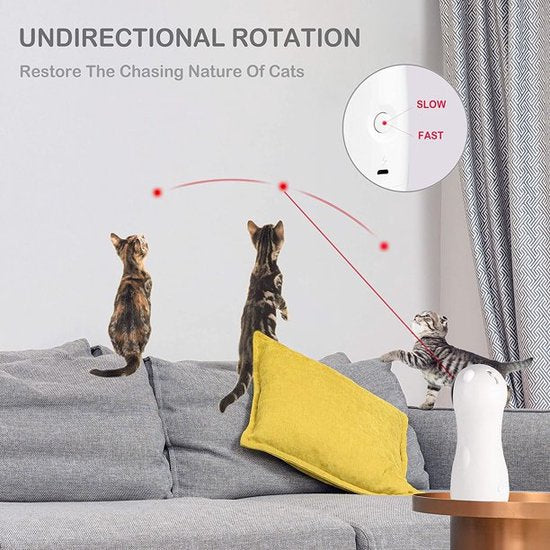Automatisch kattenspeelgoed laser – 5 cirkelbereiken – 3 standen – USB oplaadbaar – Binnen – Wit-Speelgoed voor dieren-Ilumina Benelux