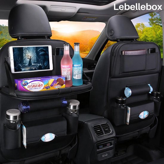 Autostoel organizer – Carseat organiser met tablethouder – Auto tafeltje – Bekerhouder – Tissue & paraplu houder – Zwart-Ilumina Benelux