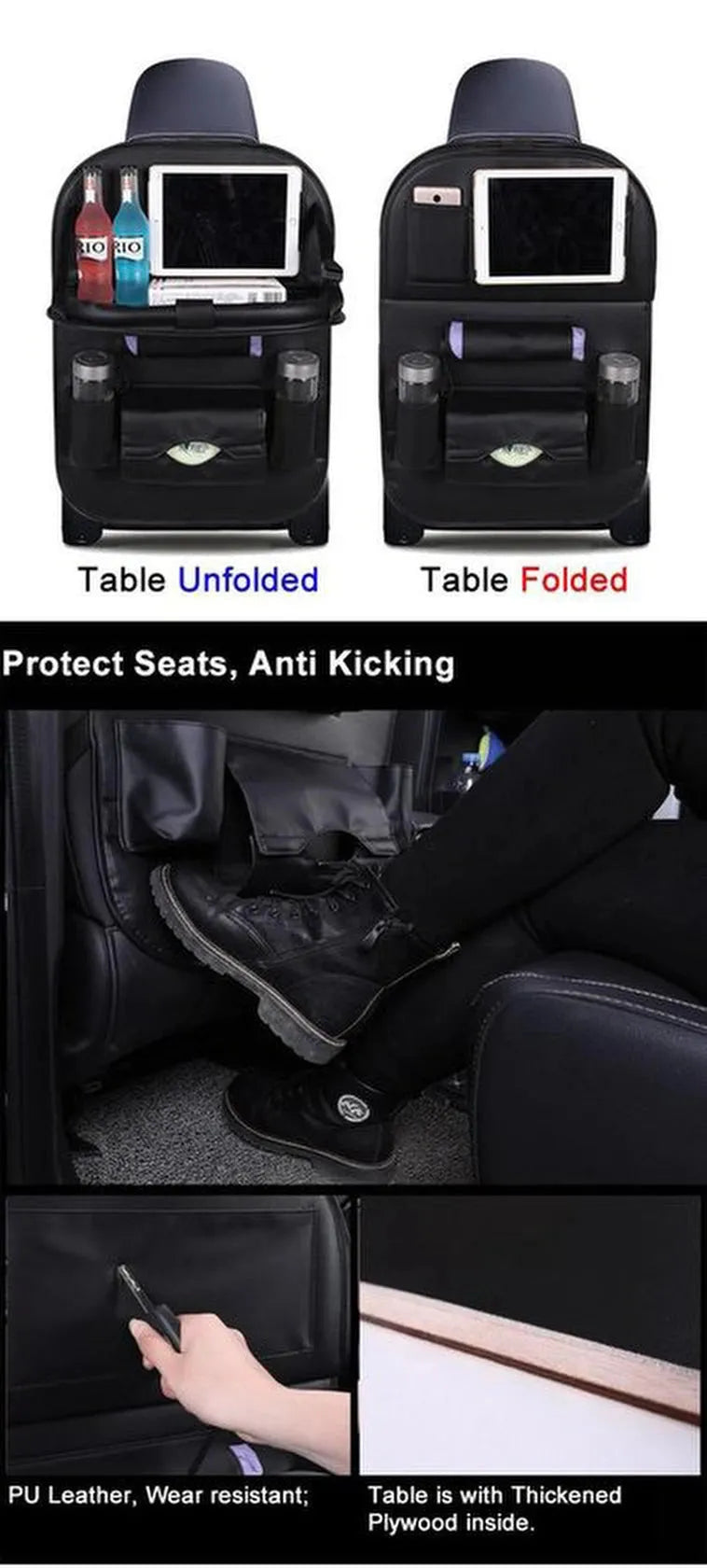 Autostoel organizer – Carseat organiser met tablethouder – Auto tafeltje – Bekerhouder – Tissue & paraplu houder – Zwart-Ilumina Benelux