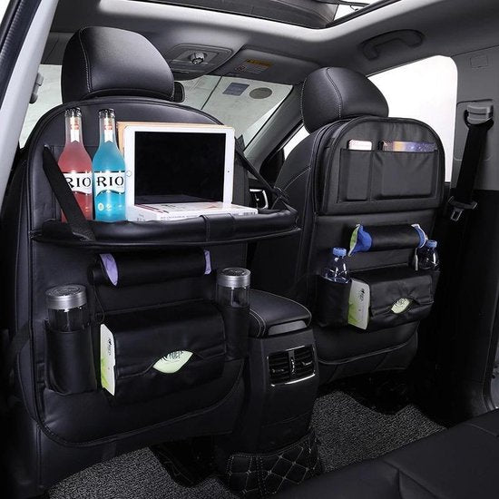 Autostoel organizer – Carseat organiser met tablethouder – Auto tafeltje – Bekerhouder – Tissue & paraplu houder – Zwart-Ilumina Benelux