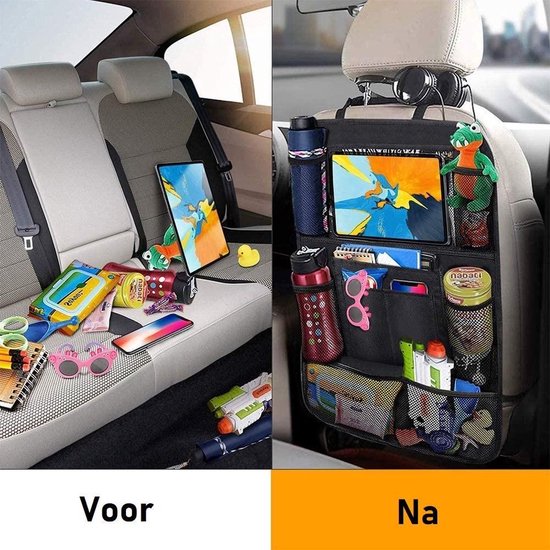 Autostoel organizer – Met tablethouder – Set van 2 – Waterafstotend Oxford materiaal – Zwart-Ilumina Benelux