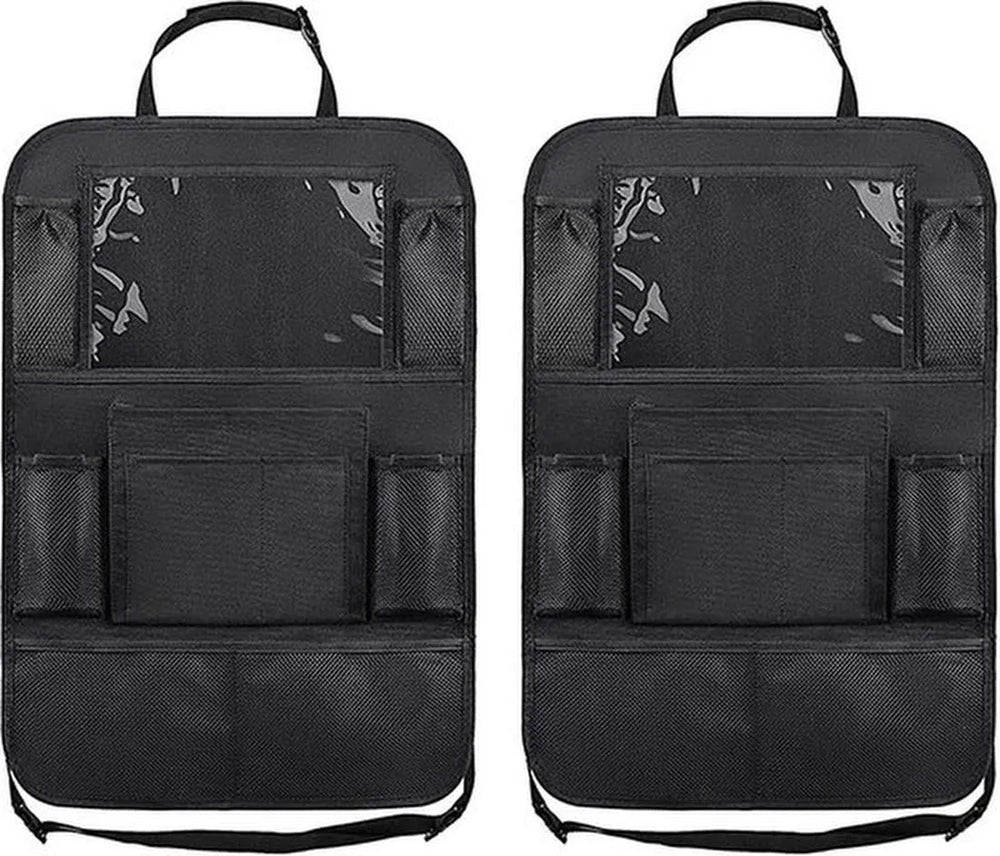 Autostoel organizer – Stoelbeschermer met tablethouder – Geschikt voor iPad & Galaxy Tab – Set van 2 – Zwart-Ilumina Benelux