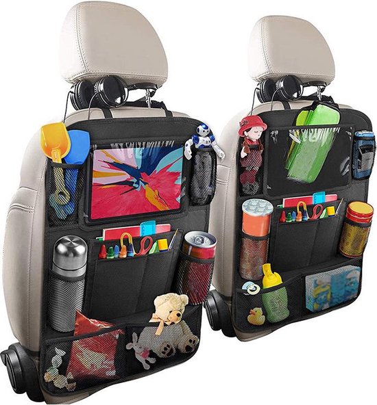 Autostoel organizer – Stoelbeschermer met tablethouder – Geschikt voor iPad & Galaxy Tab – Set van 2 – Zwart-Ilumina Benelux