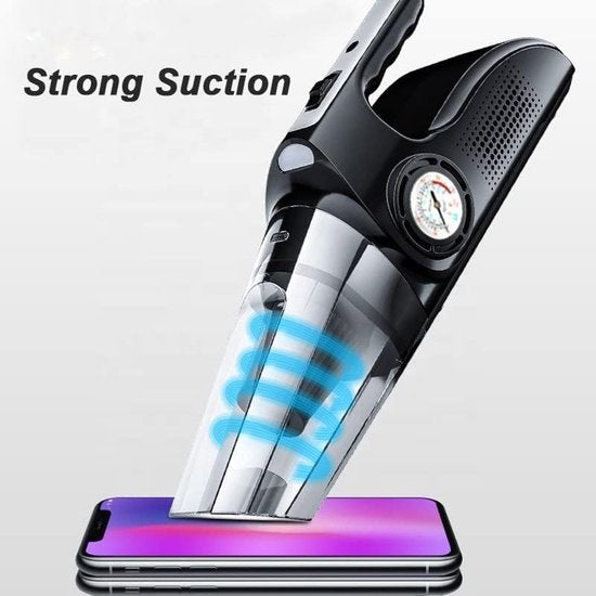 Autostofzuiger auto – 4-in-1 handstofzuiger 8000Pa – Compressor & bandenspanningsmeter – Nat/Droog 12V 120W – LED-lamp-Kruimelzuiger-Ilumina Benelux