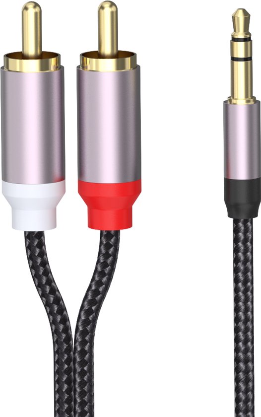 Aux naar Tulp Kabel – 3.5mm Jack naar 2x RCA Male – Subwoofer/Audio – 1.8 Meter – Zwart-Ilumina Benelux