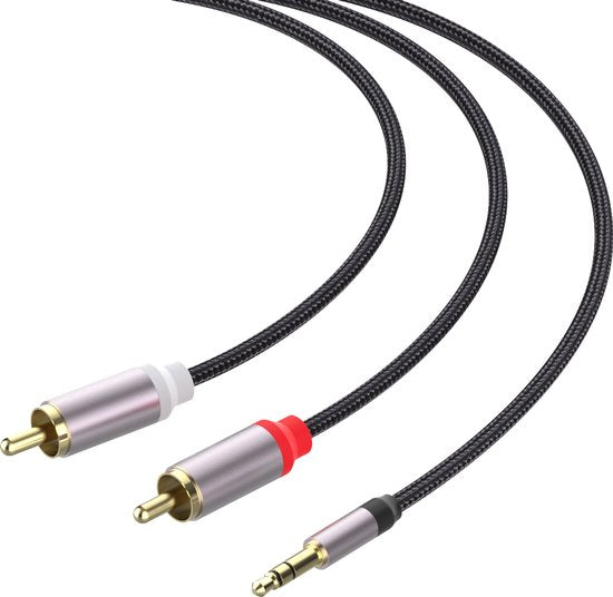 Aux naar Tulp Kabel – 3.5mm Jack naar 2x RCA Male – Subwoofer/Audio – 1.8 Meter – Zwart-Ilumina Benelux