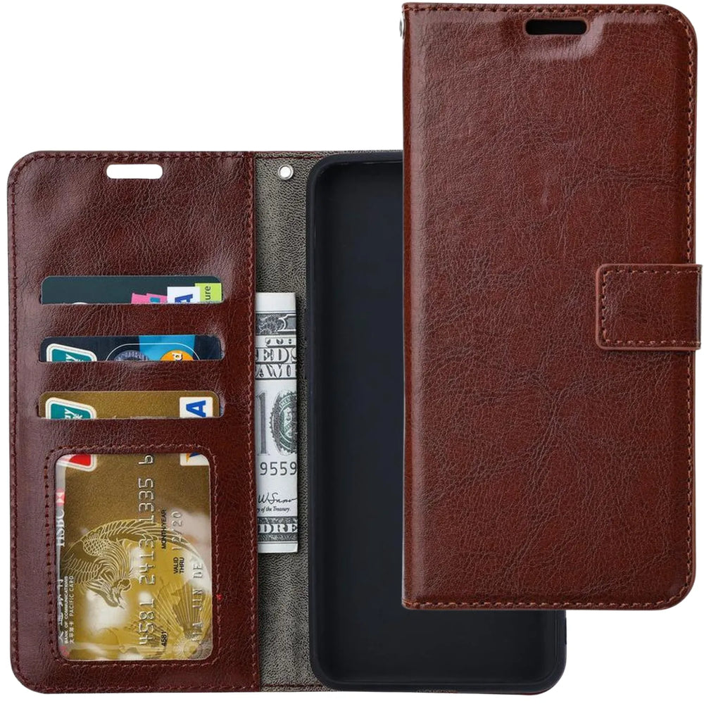 iPhone XR Hoesjes – Portemonnee Book Case – Pasjeshouder – 2x Gehard Glas Screenprotector – Bruin-Ilumina Benelux