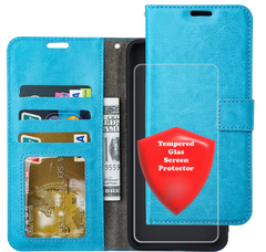 Bookcase Geschikt voor: Samsung Galaxy A52 (4G & 5G) / A52s- Tuquoise - Portemonnee hoesje met 2x Glas Screenprotector