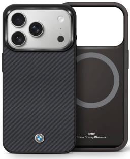 BMW iPhone 17 Pro Max Backcover hoesje - MagSafe - Matte Carbon Fiber - Metal Propeller Logo - Zwart-Hoesjes-Ilumina Benelux