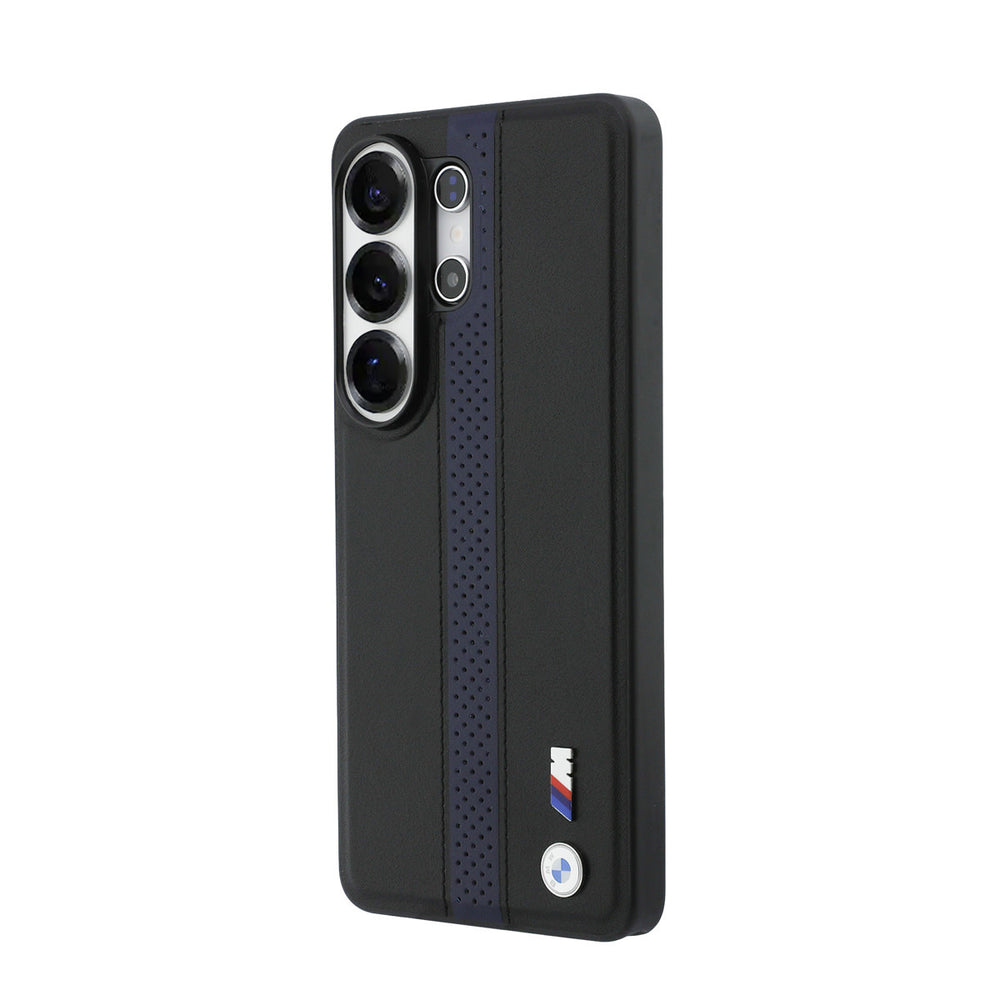BMW Samsung Galaxy S26 Ultra Backcover hoesje - MagSafe PU Leather - Perforated Blue Stripe - Zwart-Hoesjes-Ilumina Benelux