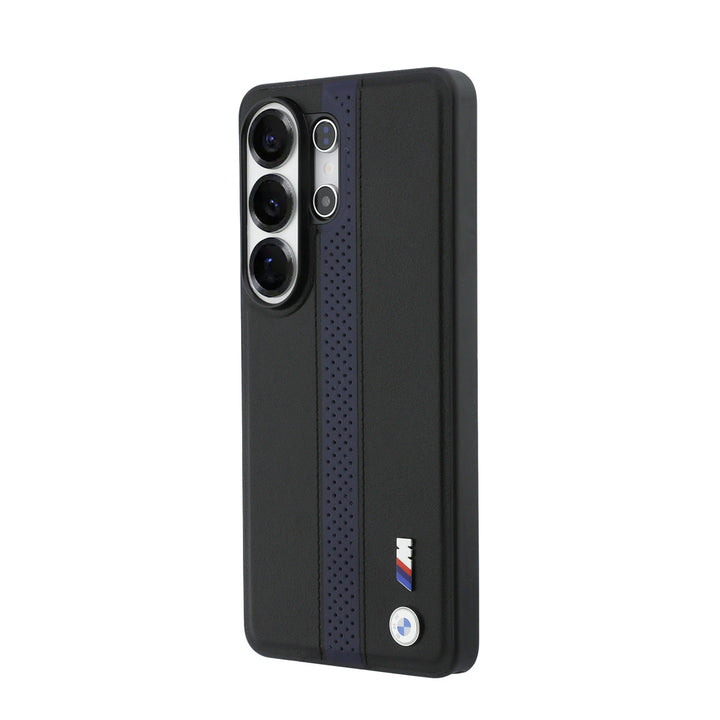 BMW Samsung Galaxy S26 Ultra Backcover hoesje - MagSafe PU Leather - Perforated Blue Stripe - Zwart-Hoesjes-Ilumina Benelux