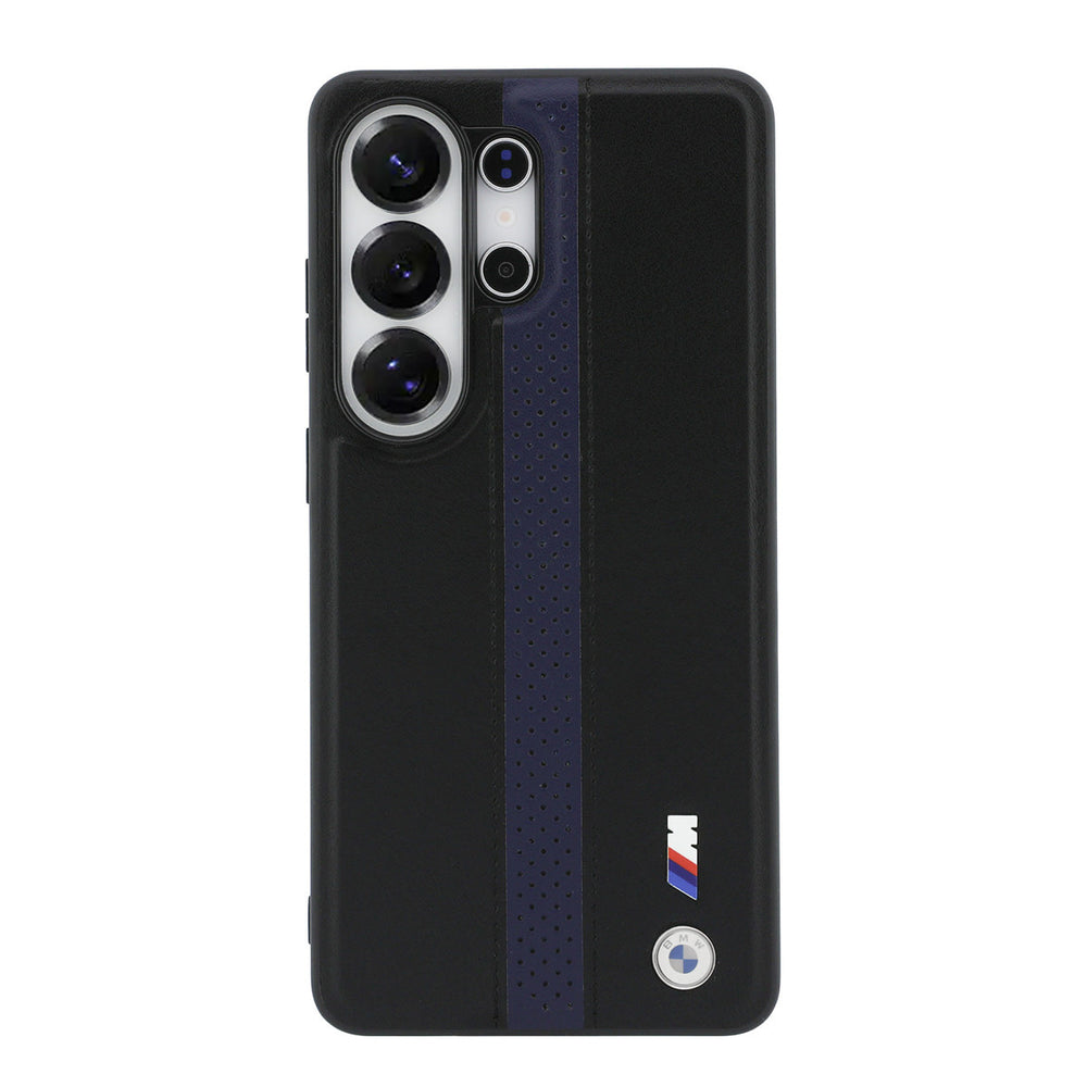 BMW Samsung Galaxy S26 Ultra Backcover hoesje - MagSafe PU Leather - Perforated Blue Stripe - Zwart-Hoesjes-Ilumina Benelux