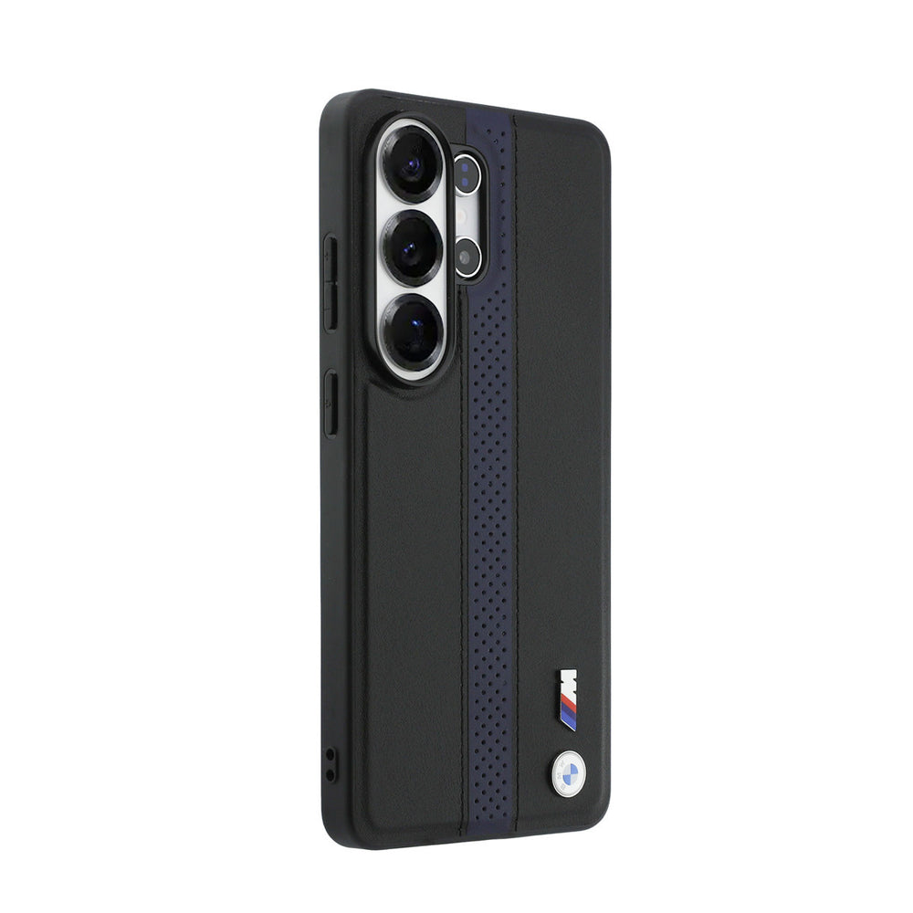 BMW Samsung Galaxy S26 Ultra Backcover hoesje - MagSafe PU Leather - Perforated Blue Stripe - Zwart-Hoesjes-Ilumina Benelux