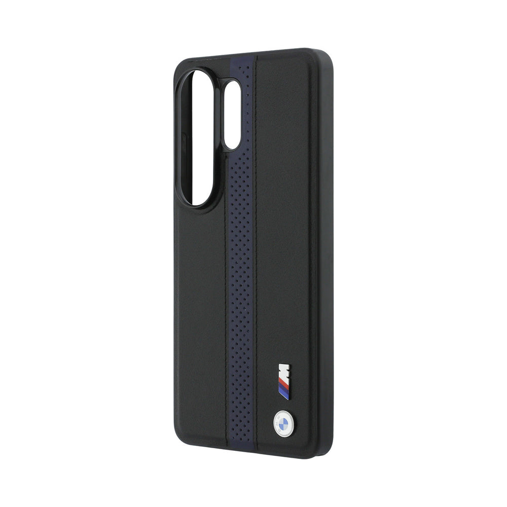 BMW Samsung Galaxy S26 Ultra Backcover hoesje - MagSafe PU Leather - Perforated Blue Stripe - Zwart-Hoesjes-Ilumina Benelux