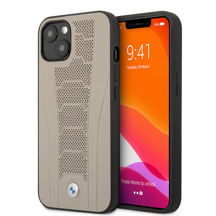 BMW iPhone 13 Mini Hardcase Backcover hoesje - Perforated Deboss Lines - Beige-Hoesjes-Ilumina Benelux
