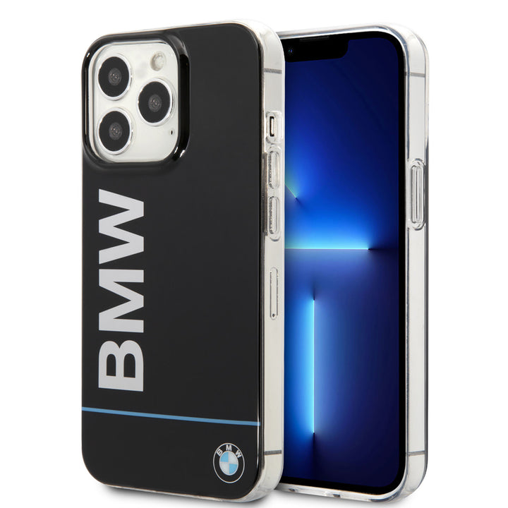 BMW iPhone 13 Pro Backcover hoesje - Blue Line - Big Logo - Zwart-Hoesjes-Ilumina Benelux