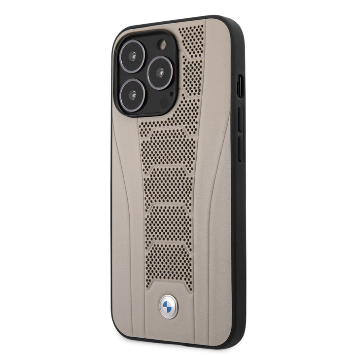 BMW iPhone 13 Pro Backcover hoesje - Leather Signature - Perforated Deboss Line - Beige-Hoesjes-Ilumina Benelux