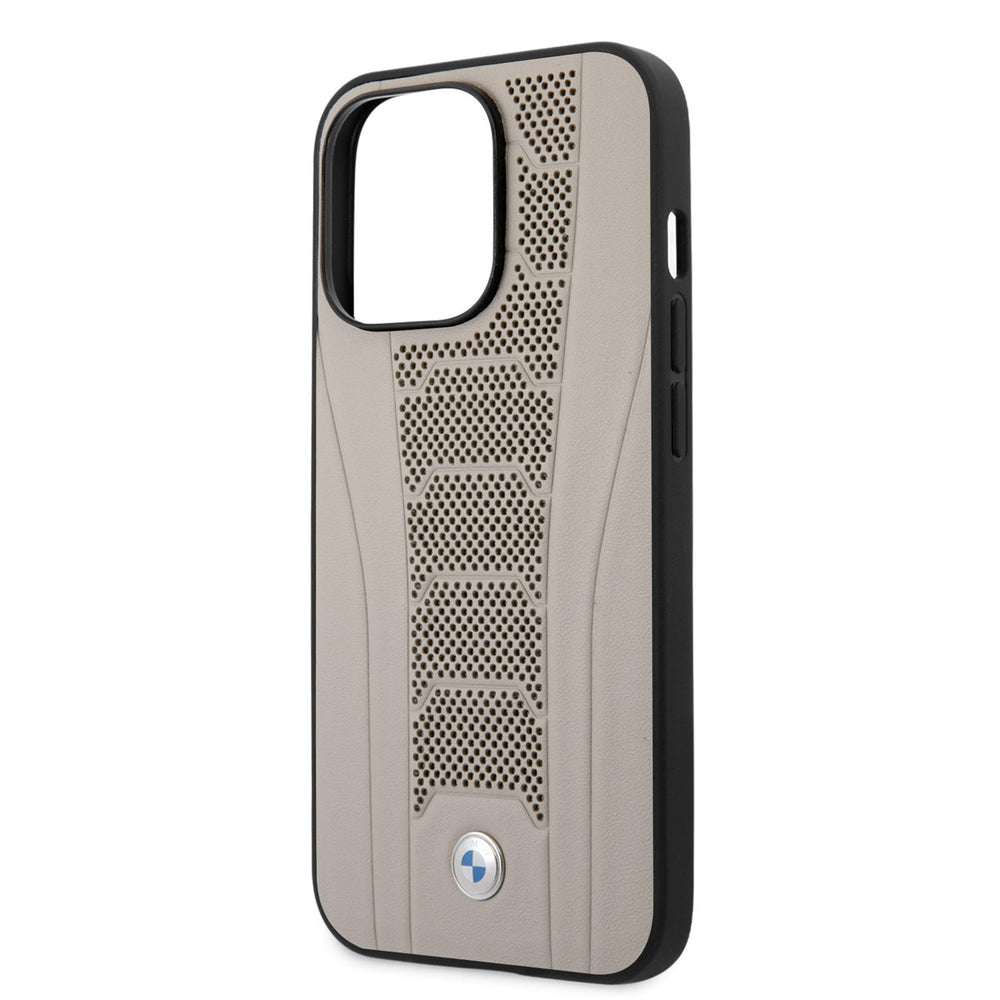 BMW iPhone 13 Pro Backcover hoesje - Leather Signature - Perforated Deboss Line - Beige-Hoesjes-Ilumina Benelux