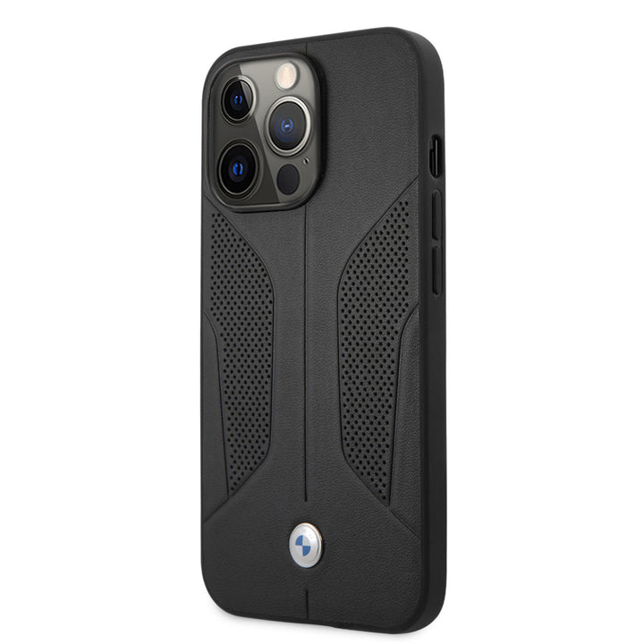 BMW iPhone 13 Pro Backcover hoesje - Leather Signature - Perforated Sides - Zwart-Hoesjes-Ilumina Benelux