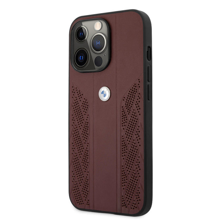 BMW iPhone 13 Pro Max Backcover hoesje - Leather Signature - Perforated Curves - Rood-Hoesjes-Ilumina Benelux
