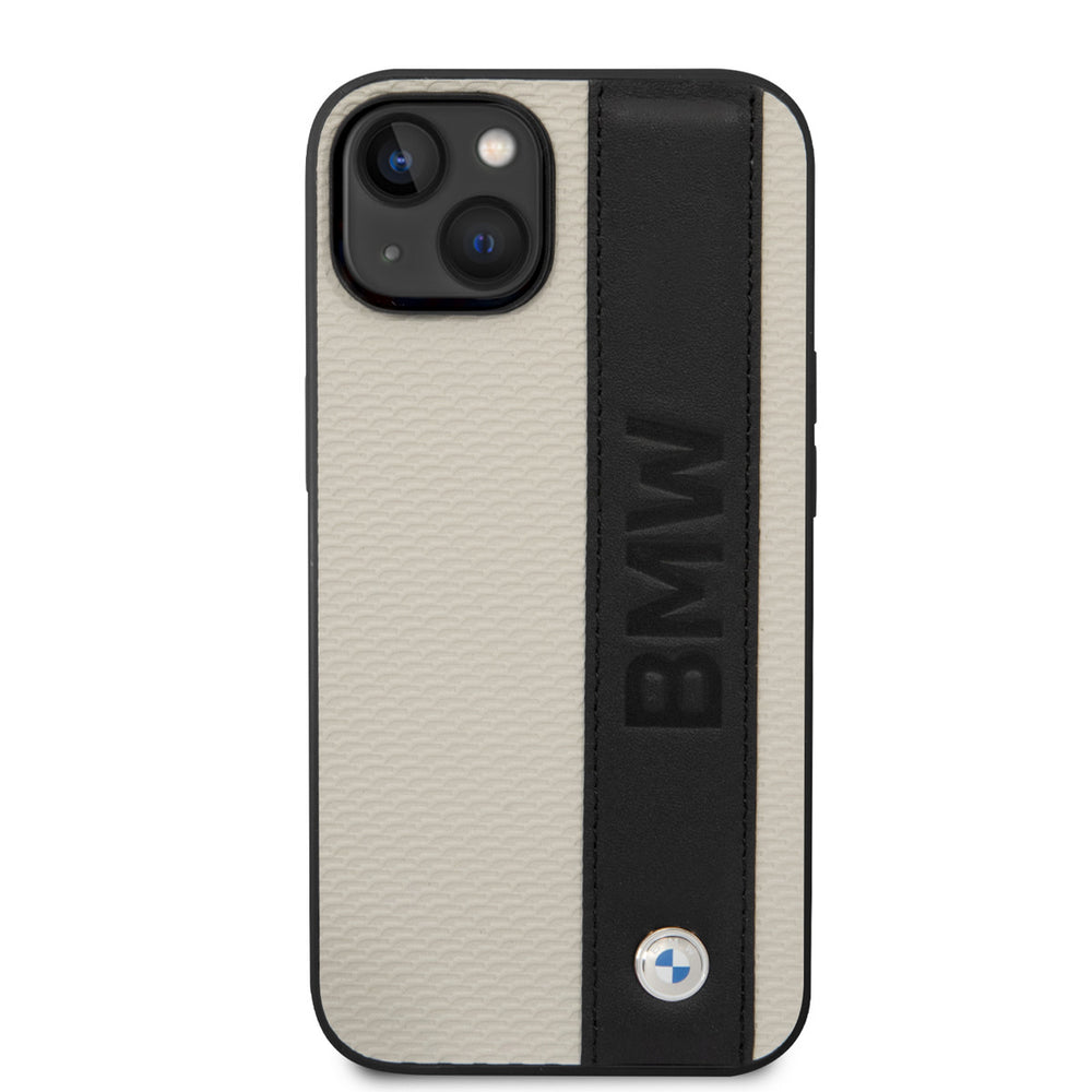 BMW iPhone 14 & 13 Hardcase Backcover - Textured & Logo Stripe - Beige-Hoesjes-Ilumina Benelux