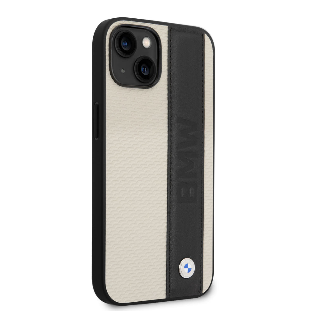 BMW iPhone 14 & 13 Hardcase Backcover - Textured & Logo Stripe - Beige-Hoesjes-Ilumina Benelux