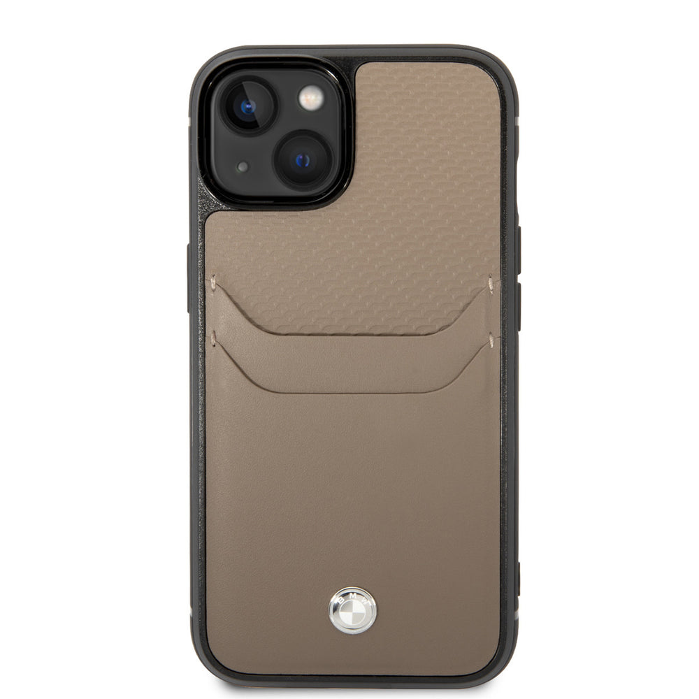 BMW iPhone 14 & 15 Plus Hardcase Backcover - Card holder - Taupe-Hoesjes-Ilumina Benelux