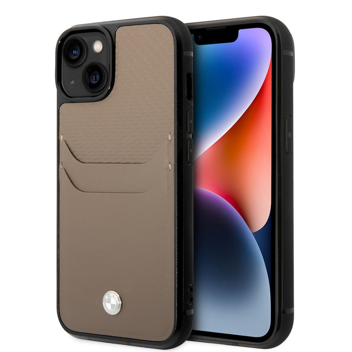 BMW iPhone 14 & 15 Plus Hardcase Backcover - Card holder - Taupe-Hoesjes-Ilumina Benelux