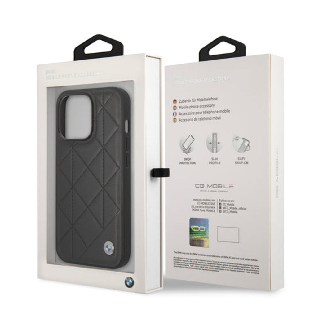 BMW iPhone 14 & 15 Plus Hardcase Backcover - Quilted - Zwart-Hoesjes-Ilumina Benelux