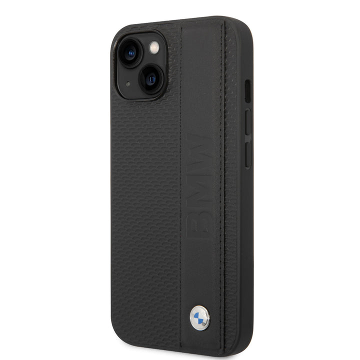 BMW iPhone 14 & 15 Plus Hardcase Backcover - Textured & Logo Stripe - Zwart-Hoesjes-Ilumina Benelux