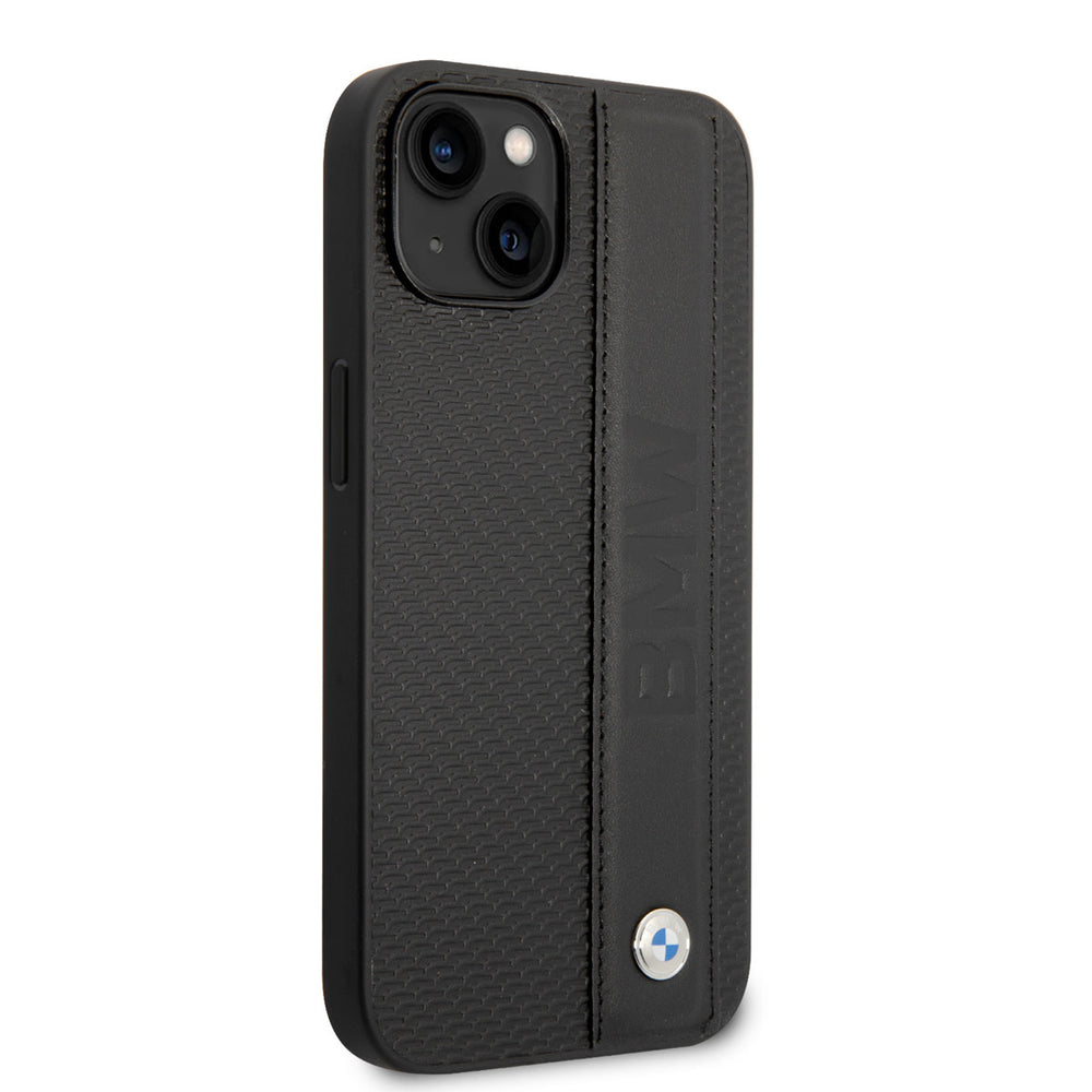 BMW iPhone 14 & 15 Plus Hardcase Backcover - Textured & Logo Stripe - Zwart-Hoesjes-Ilumina Benelux